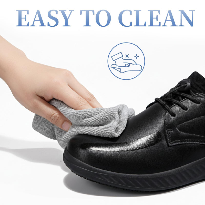 QIJGS Mens Chef Kitchen Non Slip Work Waterproof Leather Shoes Black | Food Service Shoes|Slip Resistant|Comfortable|Waterproof|Oil Resistant|Leather Shoes|Lightweight|Comfy 11