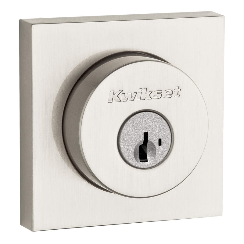 Kwikset Halifax Deadbolt Lock, Satin Nickel Square Exterior Keyed Front Entry Door, Pick Resistant SmartKey Rekey Security, Single Cylinder Dead Bolt, with Microban Protection