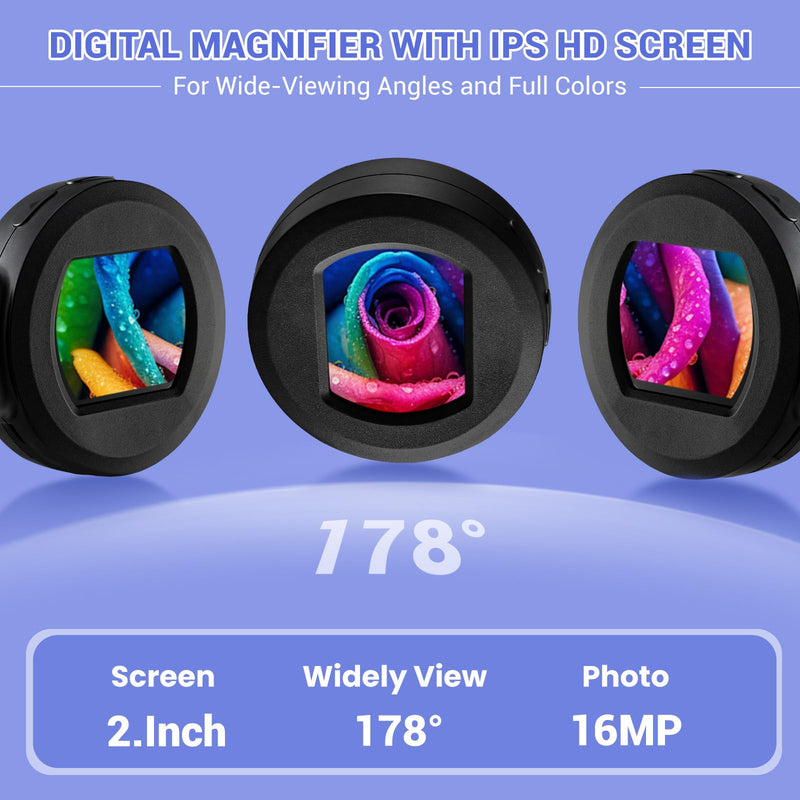 100X Handheld Magnifying Glass Digital Magnifier with 2inch IPS Screen, White &Purple Light and Camera Function for Trichome Bug Coins Jewelry-(32GB TF Card Included, Mac/Windows Compatible)
