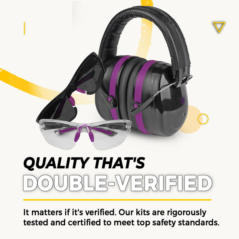 TradeSmart High-Performance Earmuffs for Shooting Range & Shooting Eye Protection Glasses + Firearm Confidence Course Clear+tint - Purple