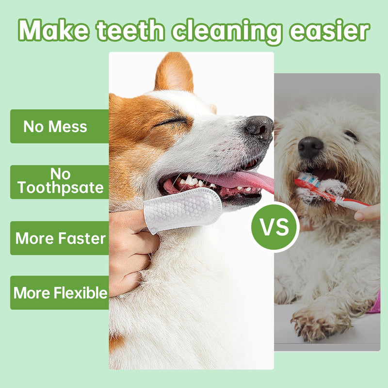Teeth Cleaning for Dogs & Cats - Dental Care Finger Wipes to Remove Bad Breath - Dog Tooth Brushing Kit - Cat Toothbrush Plaque and Tartar Remover - 50 Count - PawsPlanet Australia