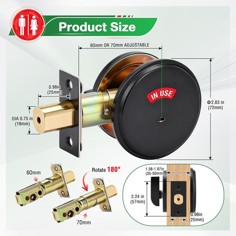 Bathroom Deadbolt with Occupancy Indicator, Vacant Occupied Bathroom Lock, in-Use/Vacant Commercial Deadbolt, ANSI Grade 2 Privacy Indicator Lock for Restrooms, Black