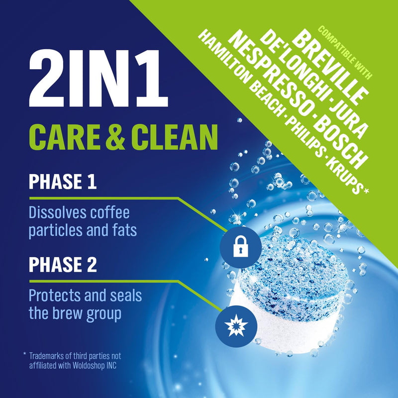 WoldoClean 2-Phase Cleaning Tablets (25 Count, 3.5g) - Compatible with Jura Automatic Coffee Machines E8, S8, Z10, J8, ENA & GIGA, Blue & White Formula, Cleans & Seals, Individually Sealed