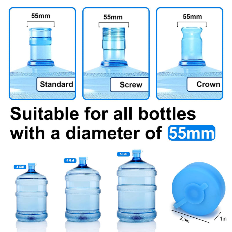 Myvision Secure Cap for Water Dispenser 3-5 Gallon Water Jug Cap Reusable, Silicone Replacement Cap, Non Spill Bottle Caps for 2.16in/55mm Bottle Water Dispenser Caps (4) 4