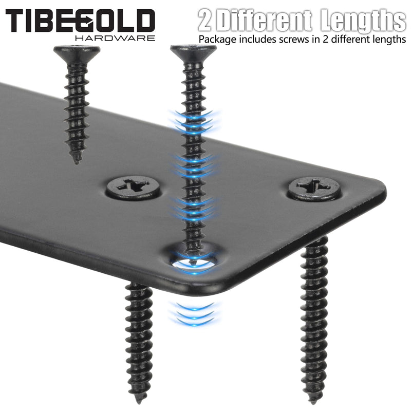 Mending Plate, Metal Steel Flat Straight Brace Bracket, Black Double-Wide Joining Plate for Wood Furniture Fastening & Fixing with 2 Sets of Screws of Different Lengths(50x100mm, 4 Pack) 2"×4"/50*100mm