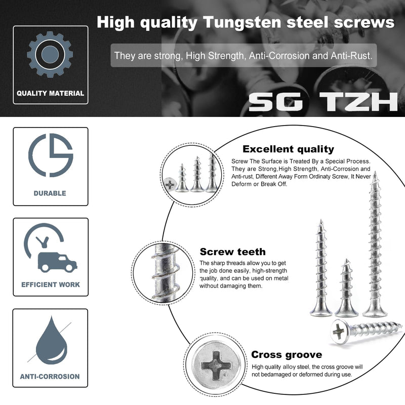 #6 x 3/4" Drywall Screws 250Pcs Carbon Steel Flat Head Fast Self Tapping Wood Screws by SG TZH 250 #6 x 3/4"