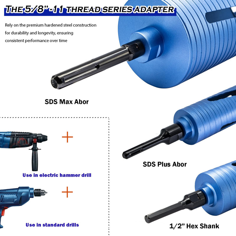 1-1/4"-7 Male Thread to SDS Max Core Drill Bit Adapter, Premium Convenient Converter, 1-1/4"-7 SDS Max Core Bit Adapter for Concrete Coring Drill 1-1/4"-7 Male Thread SDS MAX Shank