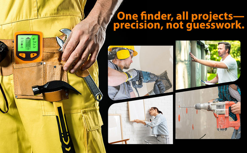 5 in 1 Stud Finder, Poledy Stud Detector - Precisely Locates the Center and Edge of Studs, Wall Scanner with Audio Alarm & Deep Scan Sensor for Wood, Metal Studs, Live AC Wires, Pipes & Joists