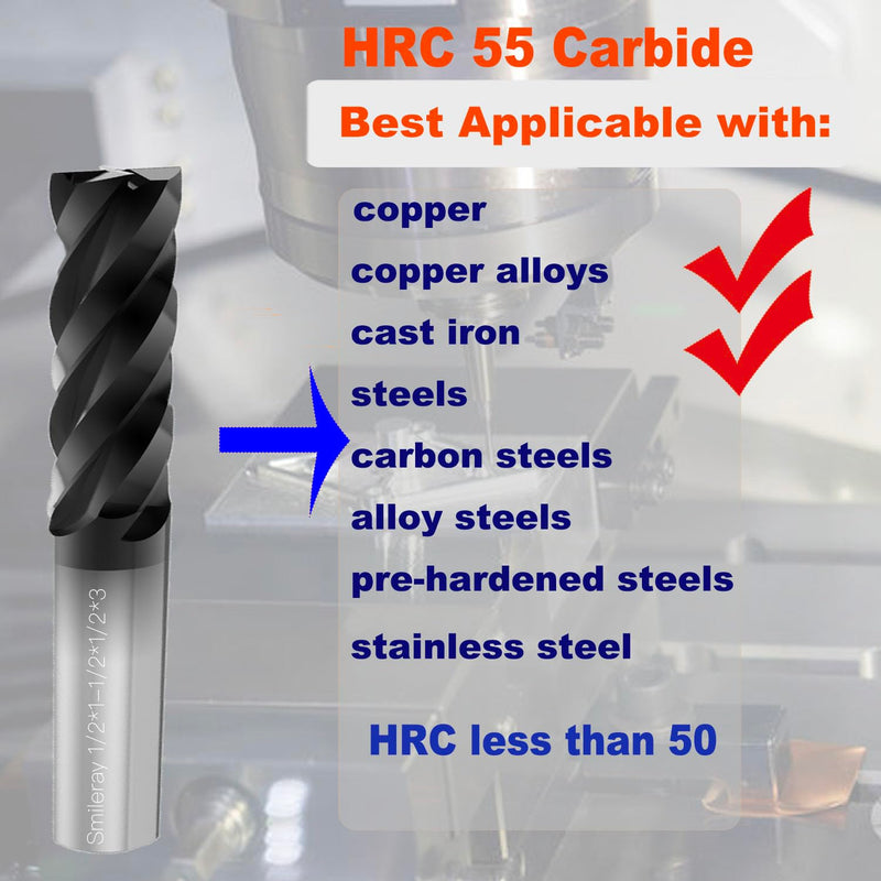 1/4" Carbide Square End Mill for Steels, HRC 55 Deg, 4 Flute, AlTiN Coating End Mill Bits for Milling Alloy Steels, Hardened Steel, Metal & More(Pack of 5) 1/4 inch
