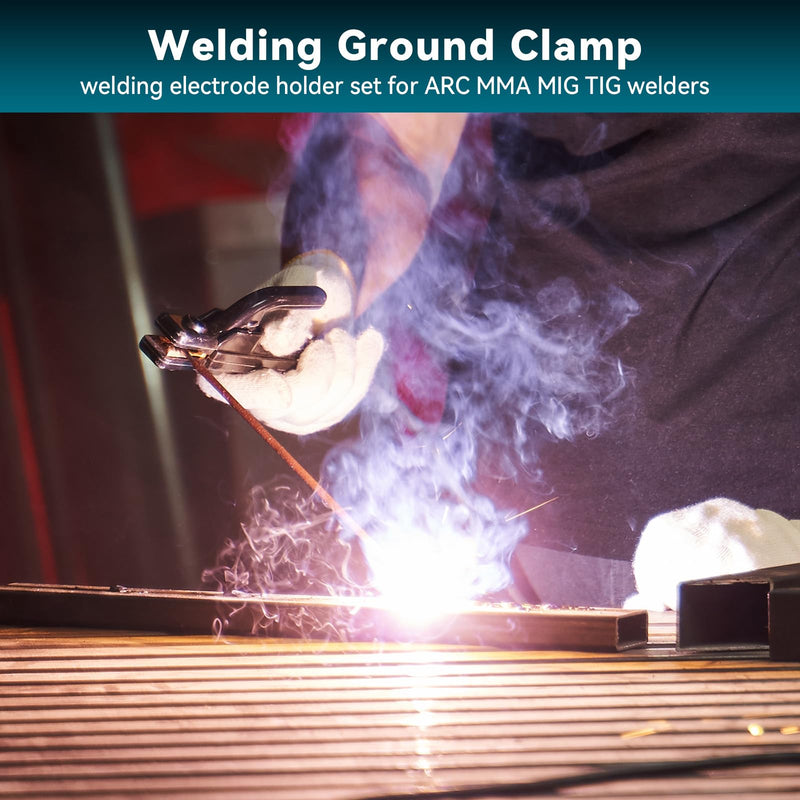 200A Welding Ground Clamp Welding Electrode Holder Set, Welding Cable Stick Electrode Holder with 10-25 Din Quick Plug, Heat Resistant Anti Slip Grip for ARC MMA MIG TIG Welders