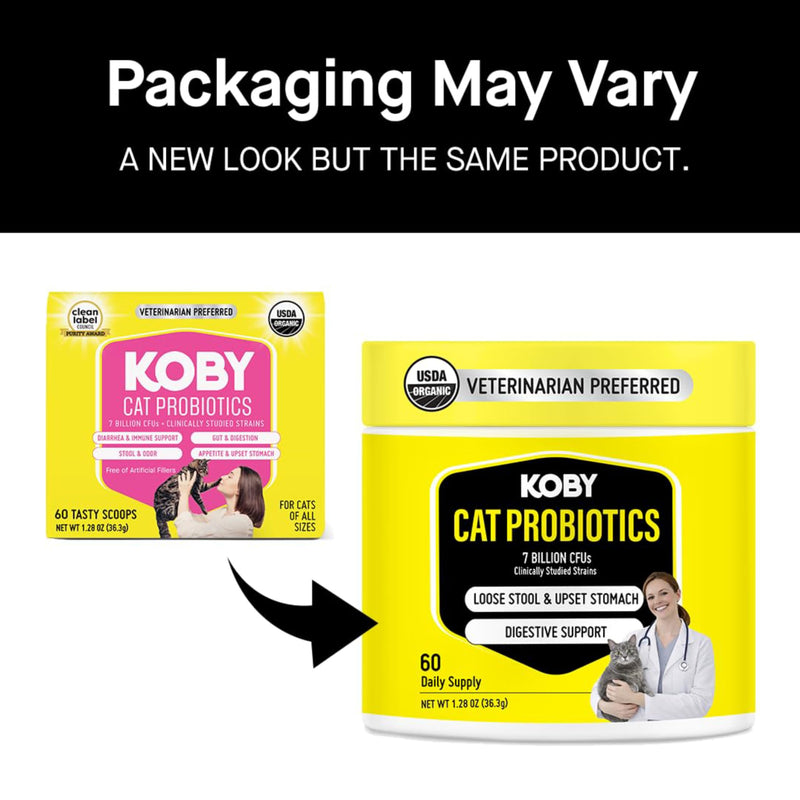 Koby Cat Probiotics | Daily Digestive Support for Sensitive Cats | Helps Loose Stool & Upset Stomach | Certified Organic | Vet Preferred, Clinical Dose | Easy-to-Use Powder