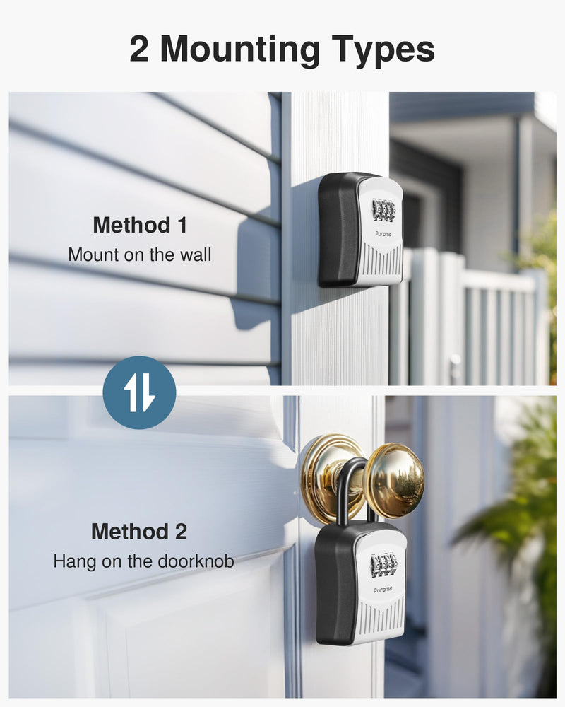 Puroma Lock Box Combination Key Lock Box, Wall-Mounted Portable Storage Lockbox for Keys with Resettable Code, Outside Safe Security Box for House, Apartment, Office Key Storage (1 Pack, Gray) 1