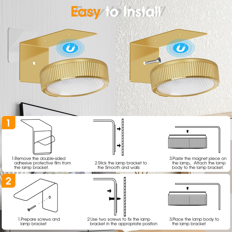 RGB Magnetic Suction Spotlight - Battery-Powered, Wireless, Remote Control with Adjustable Timer for Art Displays and Galleries 3 Pack Gold - NewNest Australia