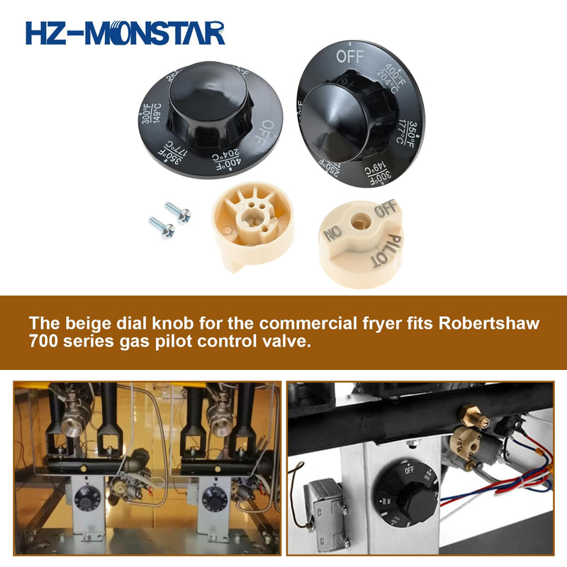Control Valve Beige Pilot Dial Knob and 200-400°F Thermostat Knob, P6071267 1751-012 Gas Valve Beige Knob Pilot Dial, Thermostat Dial Knob Compatile with Fryers, Range, Braising Pan