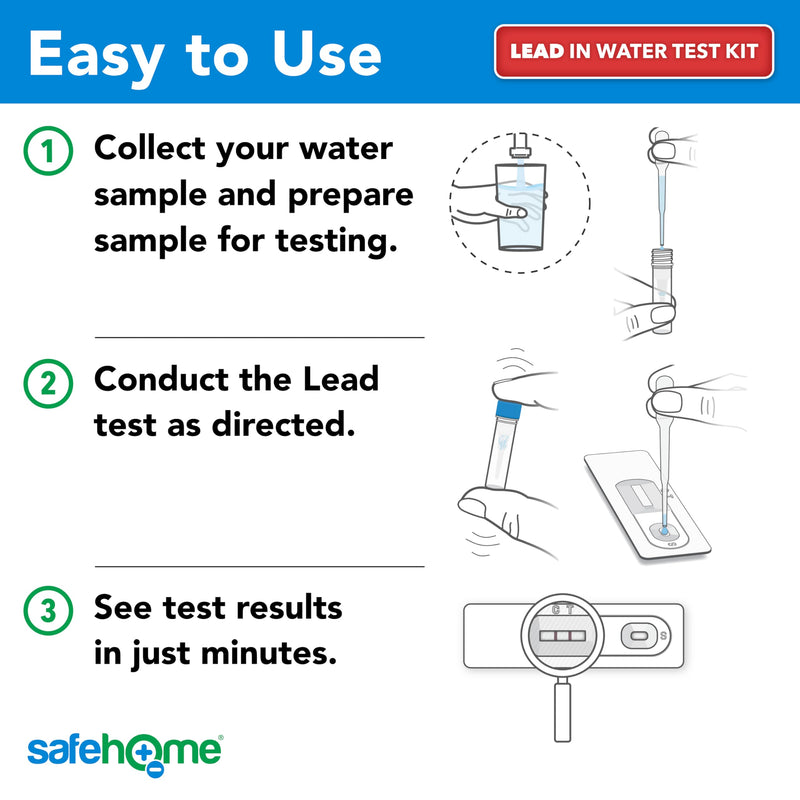 Safe Home® DIY Lead in Drinking Water Test Kit – Advanced Detection to 4 PPB – 5-Minute Test – 3 Levels of Test Results – EPA Lab Certified – Made in The USA – (1 Pack) Single Pack