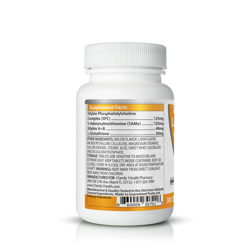 Comprehensive Liver Support Supplement for Smaller Dogs. Flavorful Chewable Tablets Combining Same, SPC, Silybin A+B, + Glutathione 30Ct (Small - Medium) Small - Medium (1 Pack)