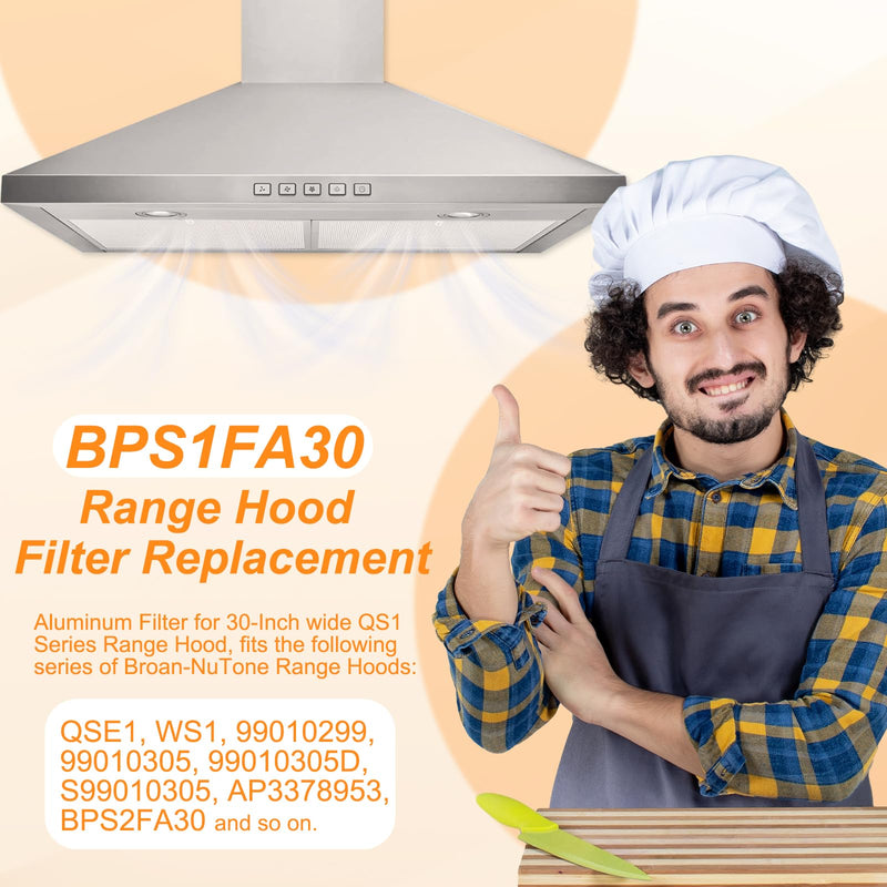 BPS1FA30 Range Hood Filters, 11-3/4" x 14-1/4" Aluminum Grease Range Hood Filter Replacement for 30-Inch Wide QS1 WS1 Series Range Hood, Replaces Broan 99010299 S99010299 Range Hoods (2-Pack)