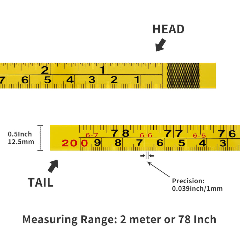 2 Packs Steel Self-Adhesive Measuring Tape, Right to Left Reading 200cm or 78-Inch Imperial and Metric Ruler Tape, 1/2-Inch Peel and Stick Tape Measure for Woodworking, Saw, Drafting Table, Yellow 200cm or 78Inch