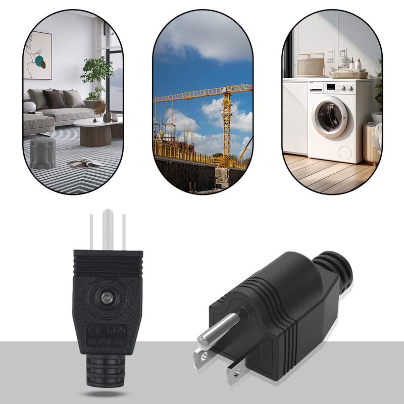 Replacement Plug 3 Prong,NEMA 5-15P Power Adapter Replacement Plug, Straight Blade Connector for Grounding Plug,Neutral Ground Bonding Plug,3-Pin 15A 125V Wire Plug,(4Pcs, Black) Male 4Pcs,Black