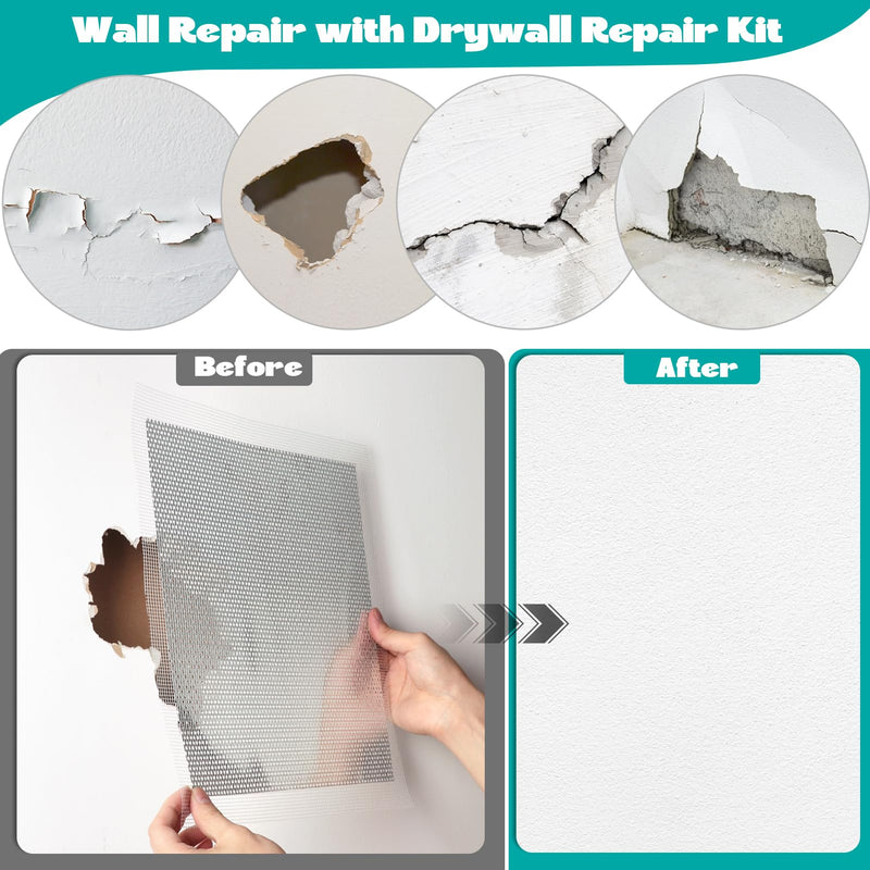 5Pcs Drywall Repair Kit Large Hole, 12 x 12in Self-Adhesive Drywall Patch Kit with Sandpapers & Scrapers, Wall Repair Patches for Big Holes & Cracks, Quick Fix for Ceiling Bathroom Wall Damage 5Pcs