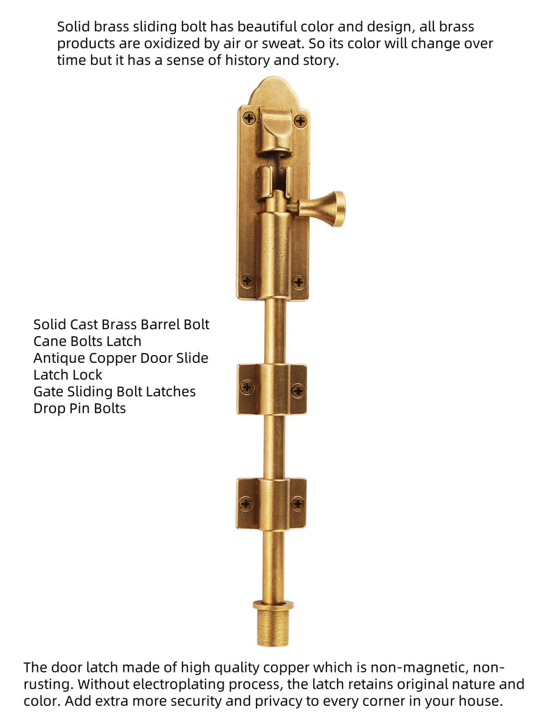 Heavy Duty Cane Bolts Latch Garage Bolts10", Extra Lengthen Solid Bronze Sliding Bolt- Barrel Bolt Door Latch Oil Rubbed Bronze Large Sliding Bolt Door Locks,Drop Pin Bolts Cane Gate