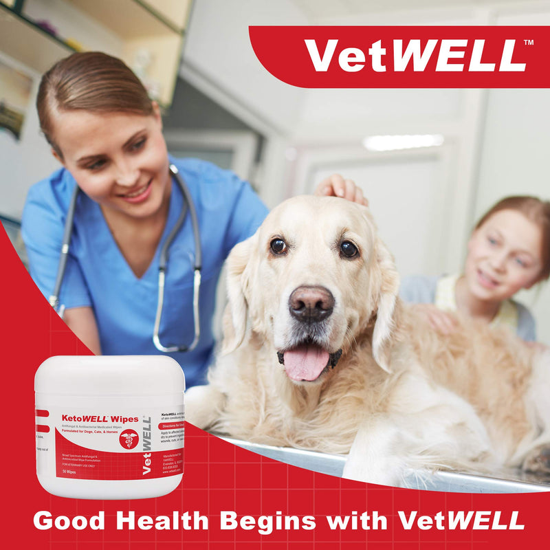 KetoWELL Chlorhexidine Wipes with Ketoconazole for Dogs & Cats Medicated Pet Wipes for Hot Spots, Infections, Acne & Pyoderma - 50 Count - PawsPlanet Australia