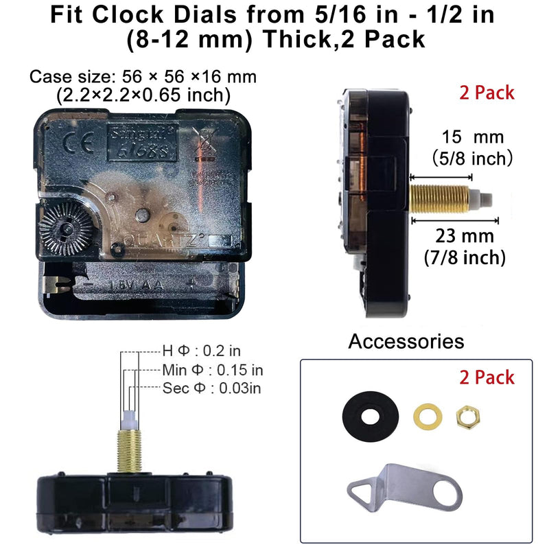 EMOON 2 Pack Non-Ticking Clock Mechanism with 4 Pack of Short Clock Hands, Clock Movement Motor Kit for Clock Repair, Replacement and Custom Clock, Total Shaft Length 7/8 in