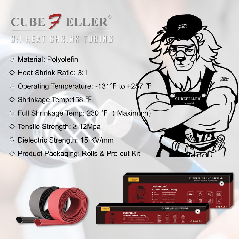 CUBEFELLER® 3:1 Waterproof Heat Shrink Tubing Kit, (3/4 Inch, Black 4Ft & Red 4Ft), Marine Dual Wall Adhesive Shrinkable Wire Wrap Tube, Insulation Sealing Wear-Resistant Cable Protector 19.1mm (3/4") - 4ft*2 Red & Black 1