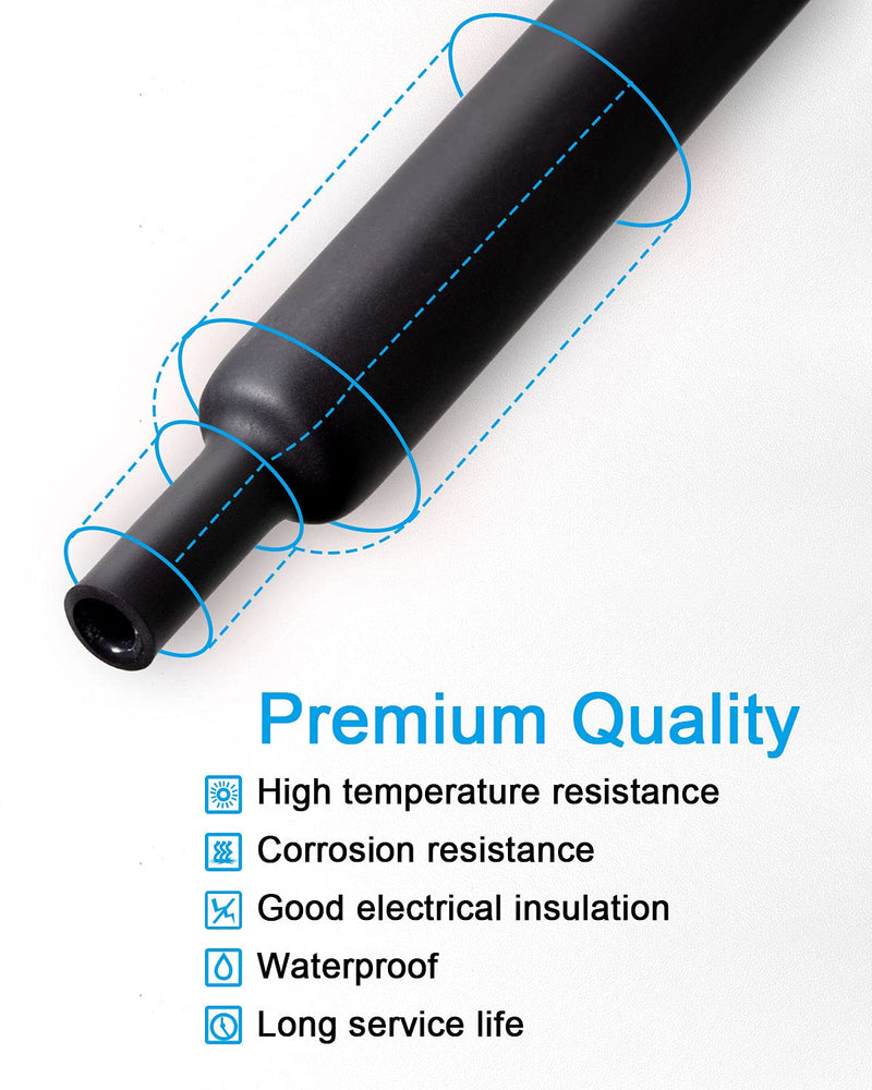 MILAPEAK 36pcs 3:1 Dual Wall Adhesive Heat Shrink Tubing, 6 Large Sizes (Diameter): 1.5, 1.25, 1, 3/4, 1/2,1/4-inch, Marine Glue Lined Cable Sleeve, Electrical Wire Wrap Protector for DIY (Black) 36 pcs 6 Sizes Black
