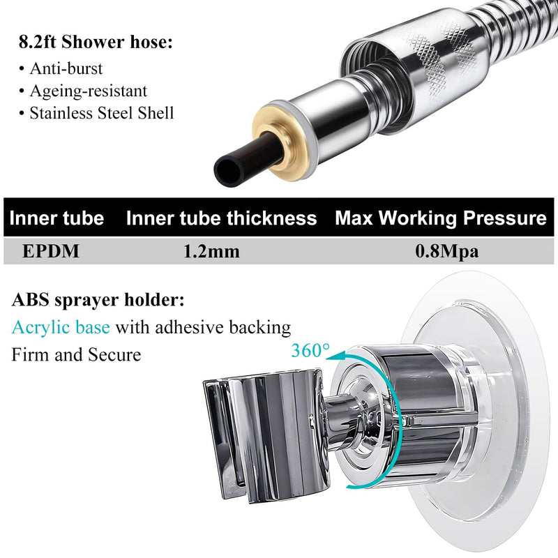 Pet Shower Set with 8.2ft Hose & Flow Control Valve for Bathroom Shower Arm