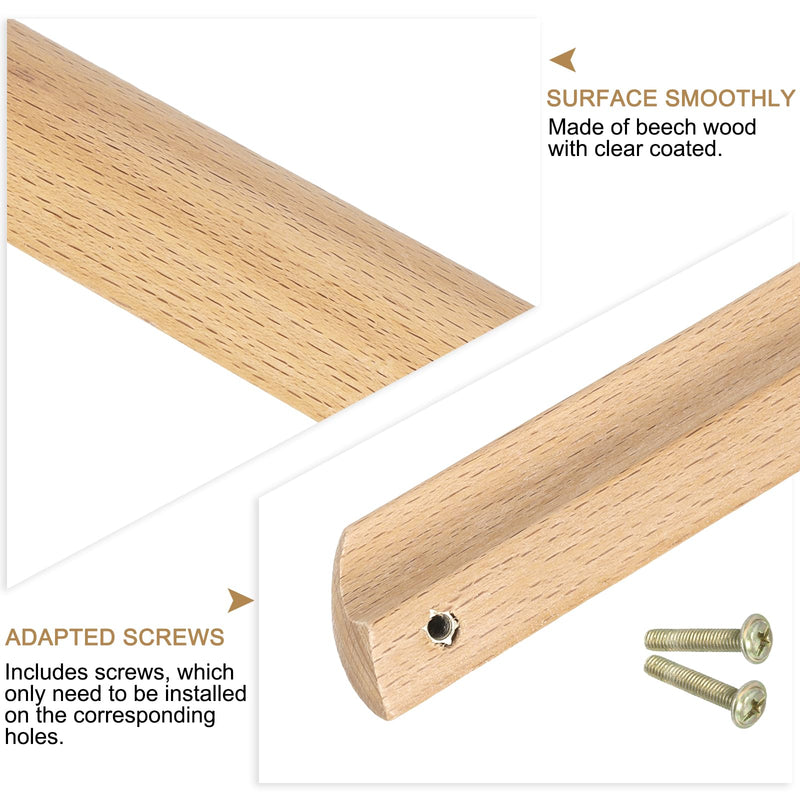 uxcell 12Pcs Wood Drawer Pulls Handles, 128mm/5.04" Hole Spacing Beech Wood Cabinets Drawer Knobs Pull Handles for Kitchen Cabinets Dresser Furniture, Wood Color 12 5.04"