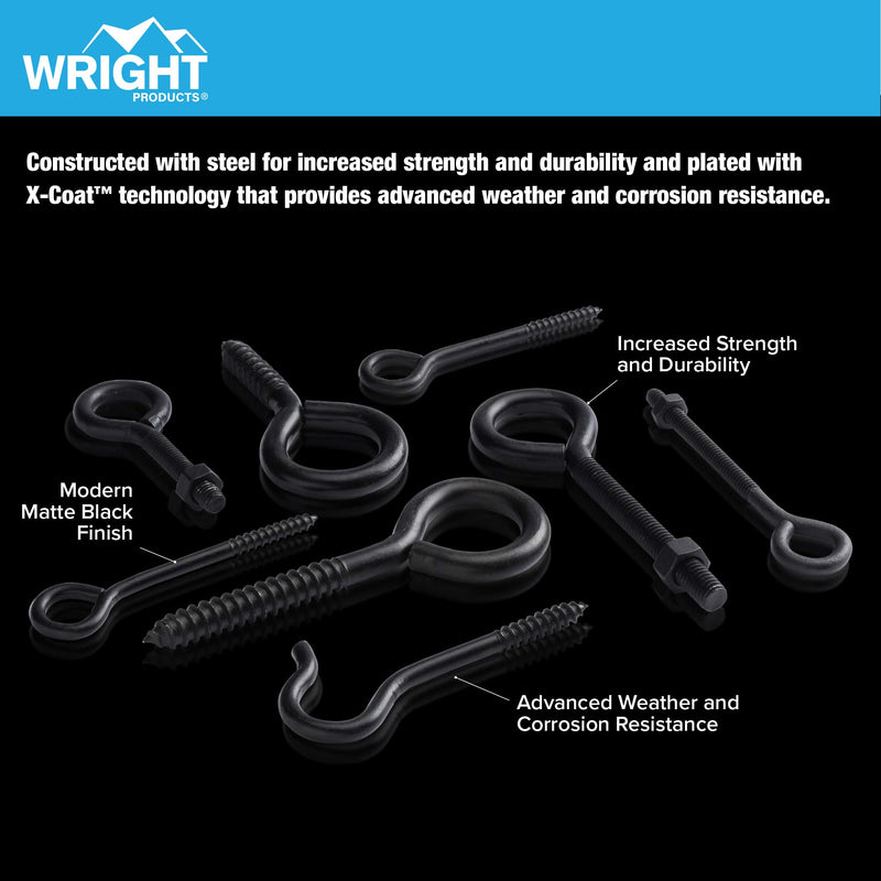 Wright Products Lag Screw Eye, 20-Pack, 3 Inch x .25 inch - Heavy-Duty, Weather-Resistant Hardware for Outdoor and Indoor Applications - Ideal for Hanging Plants, Swing Sets, Matte Black