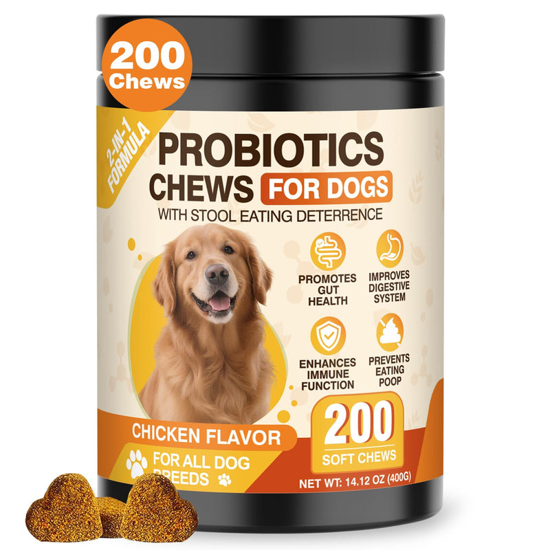 200 Count Probiotic Chew for Dogs-Probiotics Chews for Gut Digestive Health & Itchy Skin Support Relieve Diarrhea Enhance Immunity Breath Freshener with Enzymes Prebiotic Pumpkin-Chicken Chicken