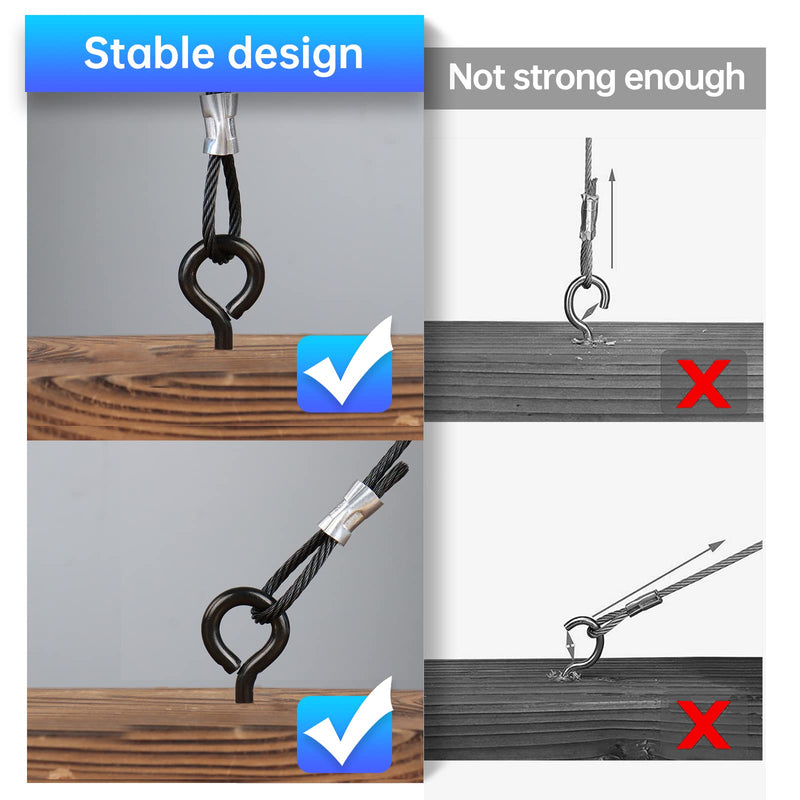 Muzata 20Pack 3.3 Inch M6 Black Eye Hooks Screw Stainless Steel Eye Screws Heavy Duty Screw Eyes for Wood Securing Cables Wire Eyelet Screw Hooks Self Tapping Eyebolt Screw in Indoor Outdoor CR18 20P