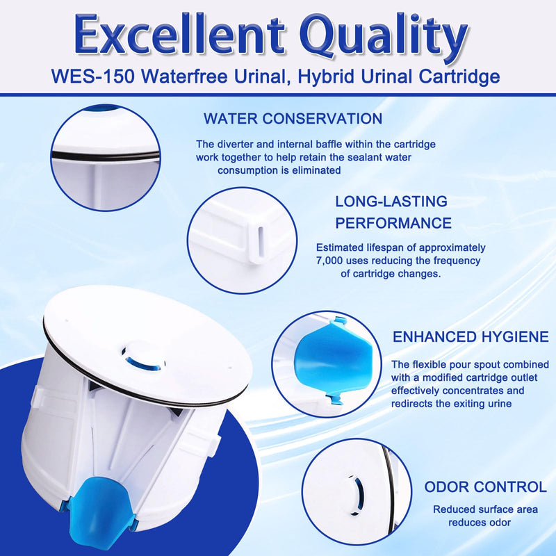 WES-150 WaterFree Urinal Cartridge Compatible with All Sloan Waterfree Urinals, Includes Cartridge, Wrench Key & Disposable Gloves