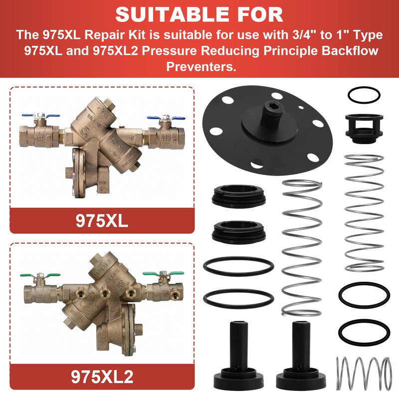 3/4"-1" Complete Backflow Repair Kit Fits for Wilkins Zurn Backflow Preventer Models 975XL & 975XL2 Repair Rebuild Kit/Complete Poppets, Seat Repair Kit