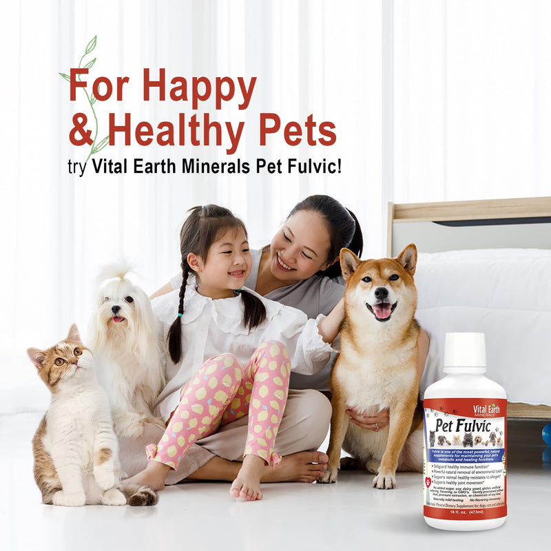 Vital Earth Minerals Pet Fulvic – 70+ Trace Minerals for Pet Health, Joint Supplement, Allergy Relief for Cats, Dogs & Farm Animals, 16 Oz 16 Fl Oz (Pack of 1)