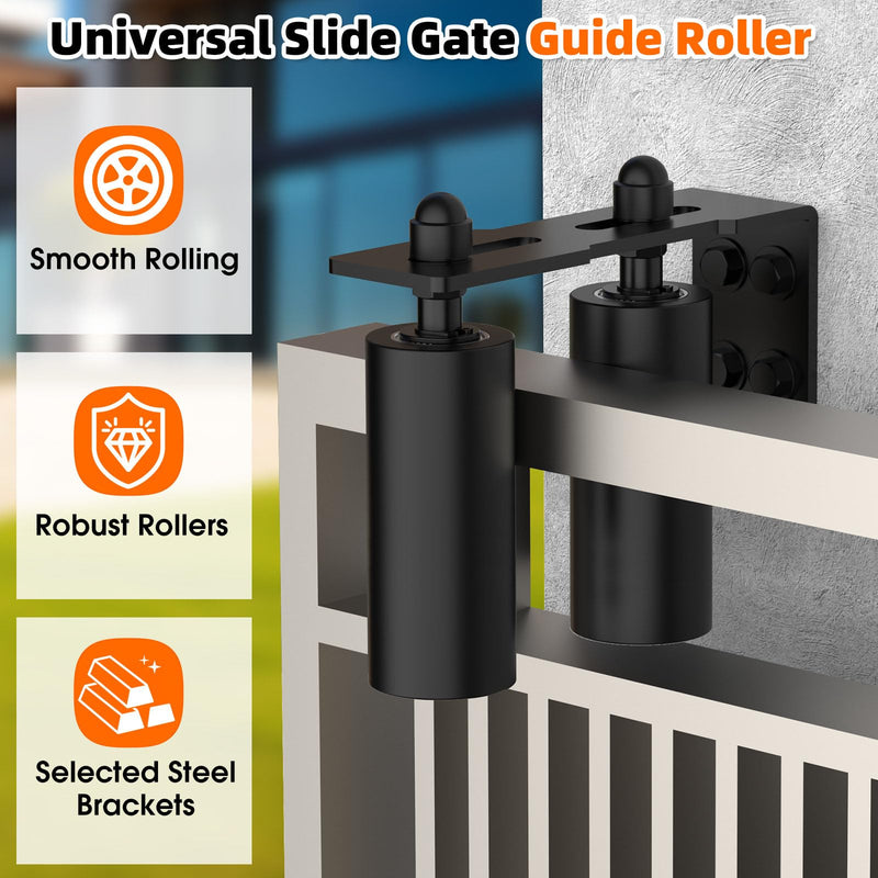 Sliding Gate Guide Rollers & Hardware Kit – Heavy Duty 6" Adjustable Nylon Wheels, Rust-Proof L-Bracket for Sliding Gates, Wood, or Garage Doors (Black-1pc, 6in) Black-1pc