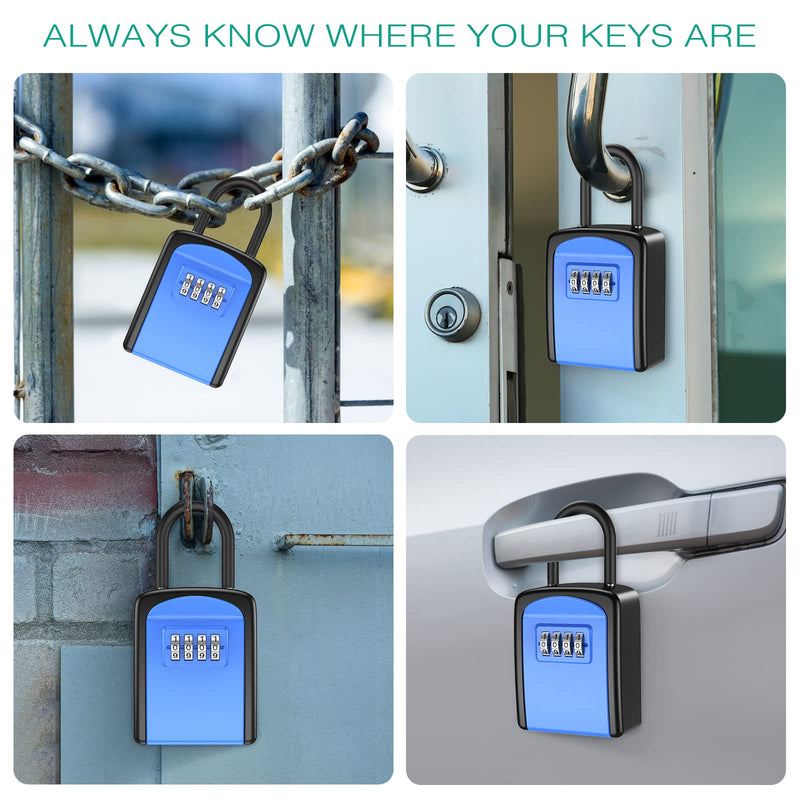 ORIA Key Lock Box, 4 Digit Combination Key Storage Lock Box, Key Safe Box with Removable Shackle, 5 Keys Storage Capacity Waterproof for Indoor Outdoor, Blue, 3.66 inch 1 Piece