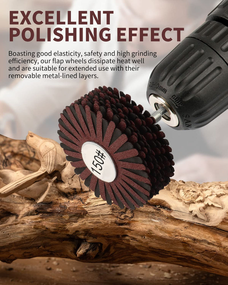 Rocaris 2 Pack Abrasive Flap Wheel -150# Nylon Sanding Wheel Brush Abrasive Grinding Head with 1/4 Inch Shank for Woodworking Root Carving Furniture Polishing and Removing of Rust/Corrosion/Paint. 2 Pcs(150#)