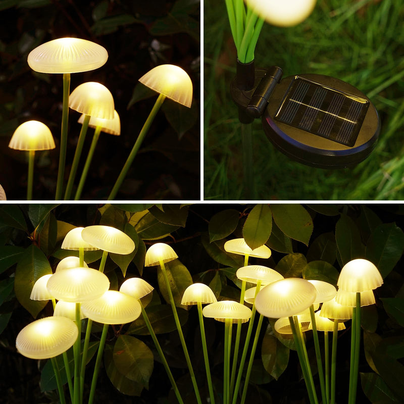 KAQ 4PK 32LED Solar Garden Lights Outdoor Waterproof | Solar Mushroom Lights for Outside Sway by Wind Firefly Fairy Light for Patio Pathway Garden Bush Yard Decorations (Warm White) Warm White 4 Pack