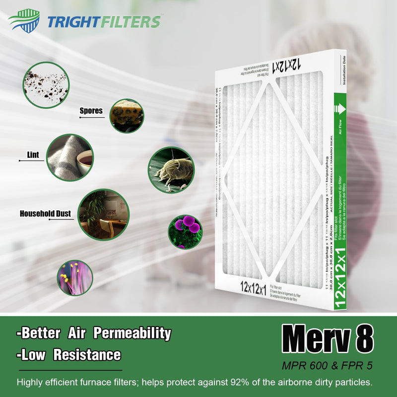 12x12x1 Air Filter 6 Pack, Durable MERV 8 Pleated Home HVAC AC Furnace Filters, Lightweight Compact Air Conditioner Filter Replacement 12x12x1
