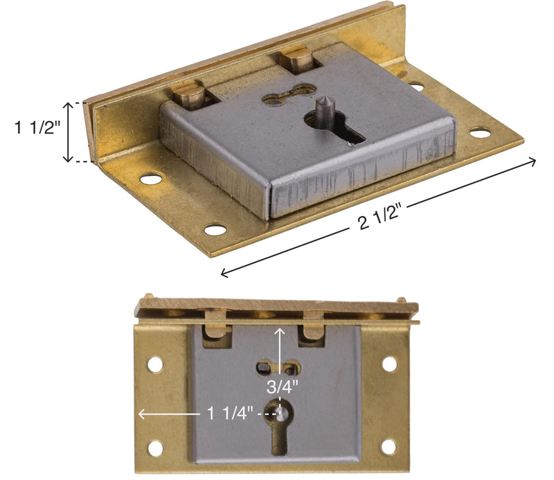 Large Brass Half Mortise Chest or Box Lock with Two Skeleton Keys | HL3-SB-2K With Two Keys