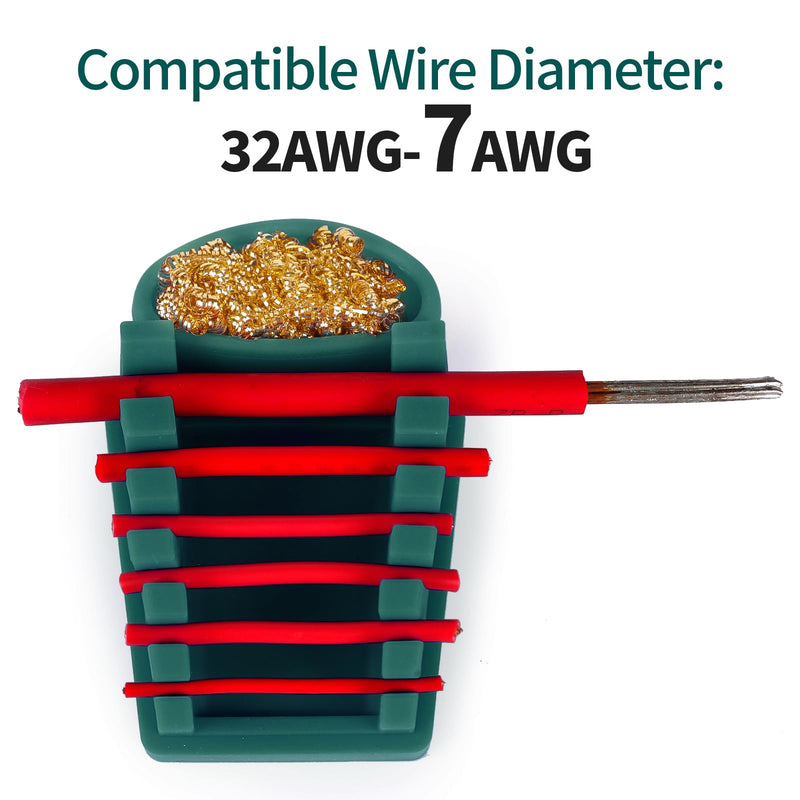 YIHUA S200 Green Heat-Resistant Silicone Soldering Wire Holder with Brass Wool Cleaner, 6 Grooves, Storage Tray, Helping Hands Soldering Wire Welding Fixture, Compatible Diameter 32-7AWG