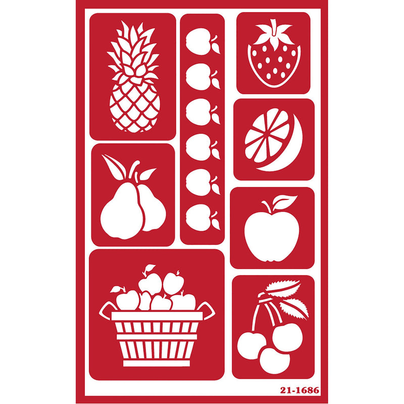 2 Reusable Glass Etching Stencils - Fruit and Alphabet Stencil - Letters and Food Theme Design Self Stick Etch Template - Set with Brush