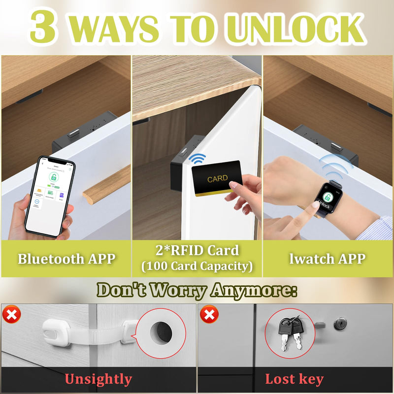 Eseesmart Smart Cabinet Lock, Hidden RFID Keyless Electronic Bluetooth Drawer Locks, Baby Proofing Child Safety Cabinet Locks for Liquor Cabinet Locker Drawer Cupboard Desk Dresser Adults Black