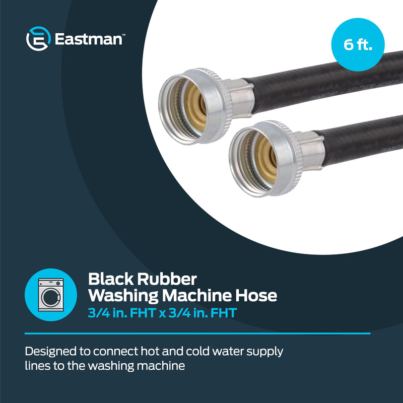 Eastman Rubber Washing Machine Hose, 3/4 Inch FHT x 3/4 Inch FHT Connection, 6 Foot Black Rubber, 60325N 6 Ft.