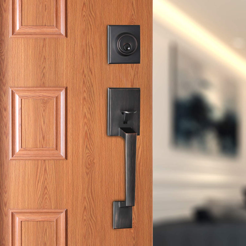 TOGU HS14B-KB-ORB Heavy Duty Single Cylinder Handleset with Lever Door Handle,Solid Entry Door Lockset Leverset for Home Exterior Doors,Oil Rubbed Bronze