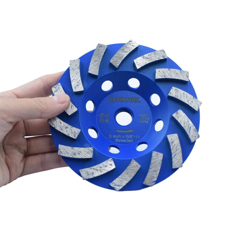 5 in.x5/8-11 in. Plate 14 Segments Turbo Shape Diamond Grinding Cup Wheel for Concrete and Stone (5 Inch 5/8"-11 Threaded) 5 Inch 5/8"-11 Threaded