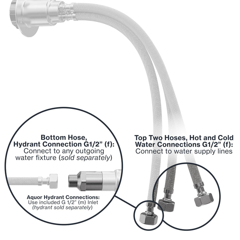 Aquor RV/Marine Hot+Cold Mixing Valve, Compact G1/2 inch Thermostatic Mixing Valve with Hot/Cold Temperature Control, Hydrant Pairing for Boat, Marine, and RV Outdoor Shower, Stainless Steel